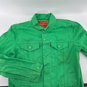 Levis Mens Trucker Jacket Green Denim Button Front Cotton 72334-0325 Large